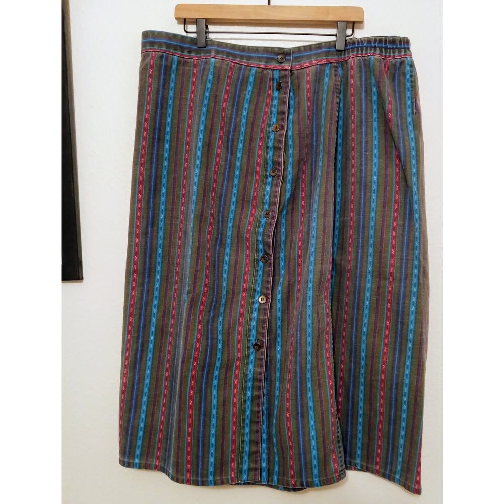 VTG 90's Reversible Boho Artwear Button Front Midi Skirt Oversized SZ L/XL 12–16